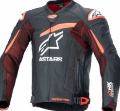 Giubbotto GP Plus R V4 pelle Rideknit Nero Rosso Fluo