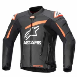 Giubbotto GP Plus V4 pelle Nero Rosso Fluo