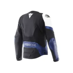 Giubbotto Racing 5 Pelle Nero Blu Bianco