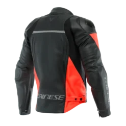 Giubbotto Racing 4 Pelle Nero Rosso Fluo
