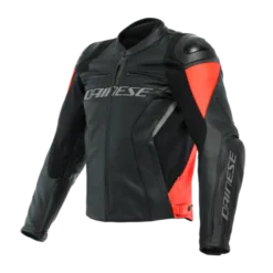 Giubbotto Racing 4 Pelle Nero Rosso Fluo