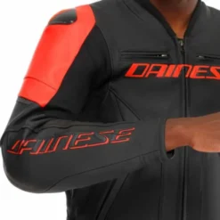 Giubbotto Racing 5 Pelle Nero Rosso Fluo