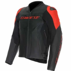 Giubbotto Racing 5 Pelle Nero Rosso Fluo