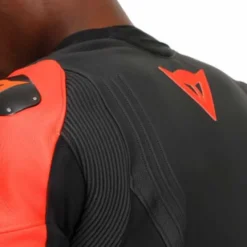Giubbotto Racing 5 Pelle Nero Rosso Fluo