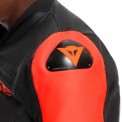 Giubbotto Racing 5 Pelle Nero Rosso Fluo