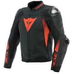 Giubbotto Super Speed 4 Pelle Nero Rosso Fluo